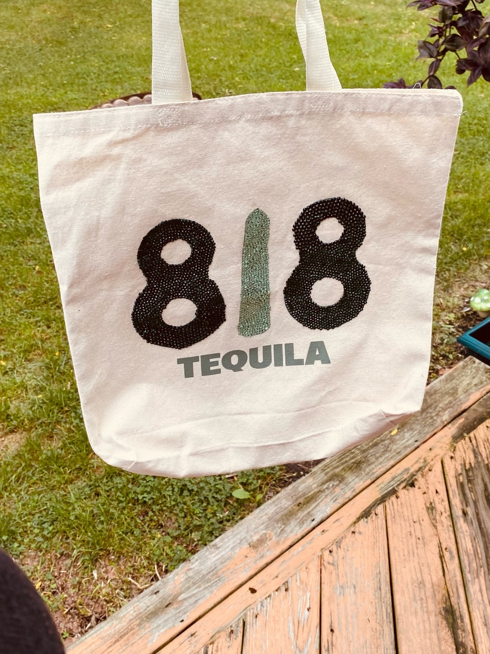 818 Tequila Canvas Tote - White with Black & Green Design
